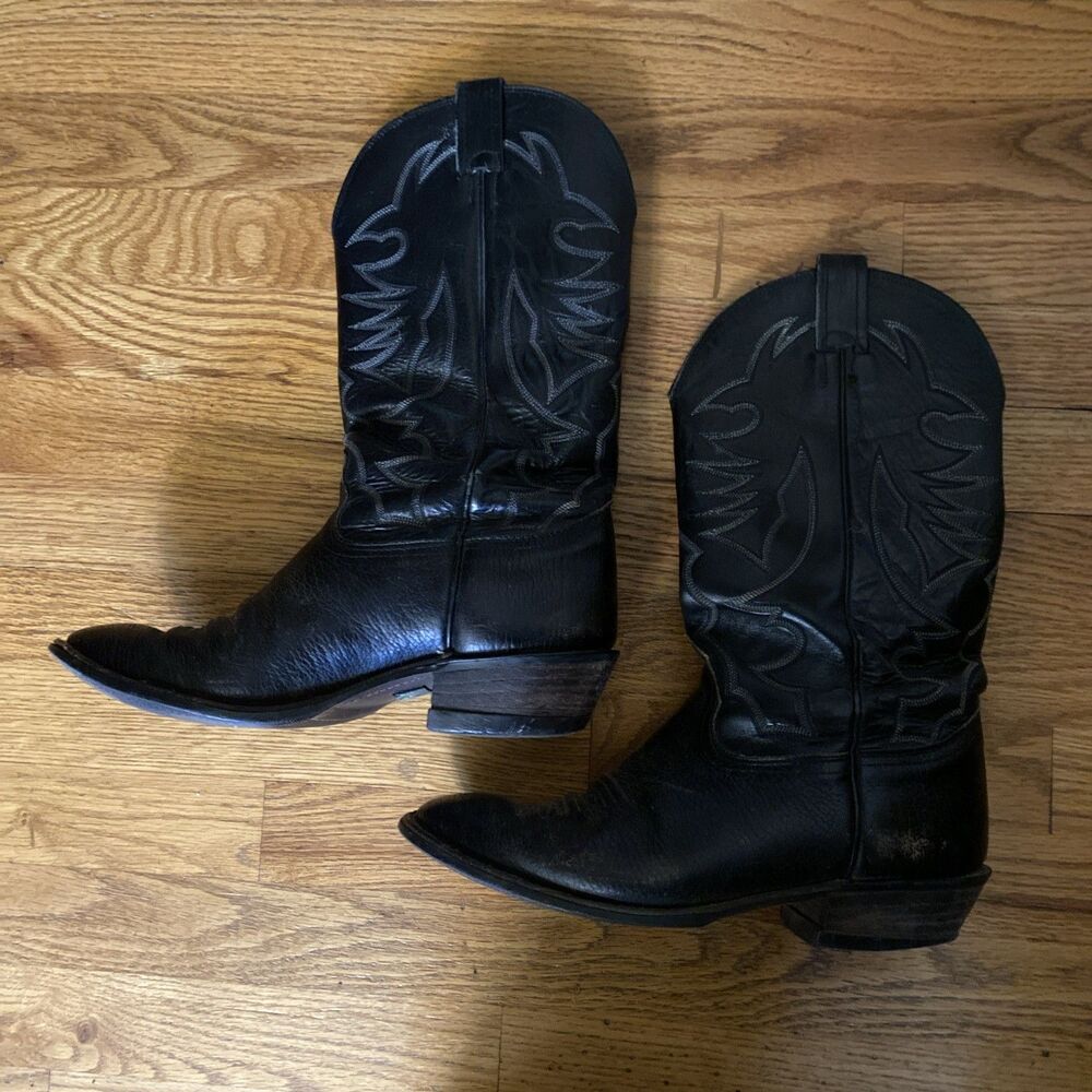 NOCONA BLACK COWHIDE LEATHER ROUND TOE COWBOY BOOTS #2961 MEN'S SIZE 10D